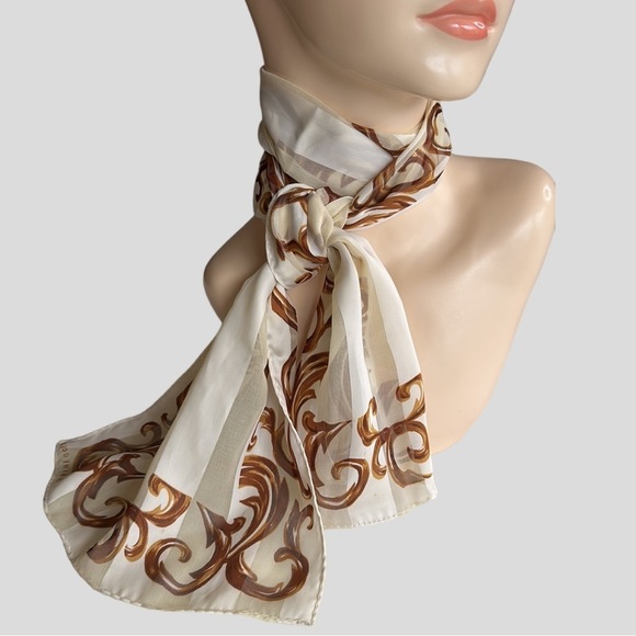 ELAINE GOLD Vintage Cream & Gold Silky Scarf Minimalist Neutral Sheer 10.5 x 53 - Picture 5 of 13
